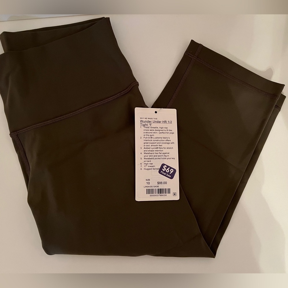 NWT Lululemon Wunder Under HR 1/2 Tight SAGE Sz 10